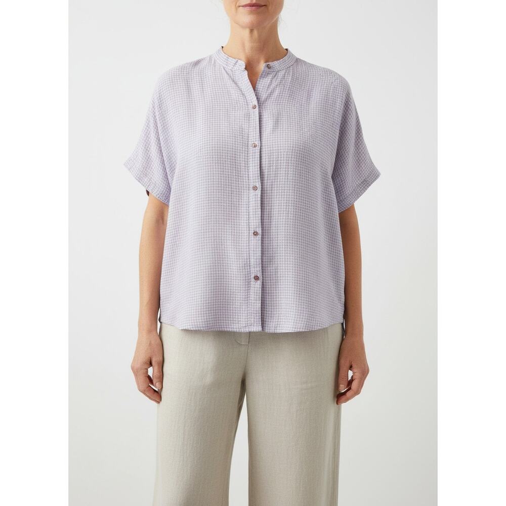 Eileen Fisher Organic Linen Gingham Top Lavender Women's 1X
